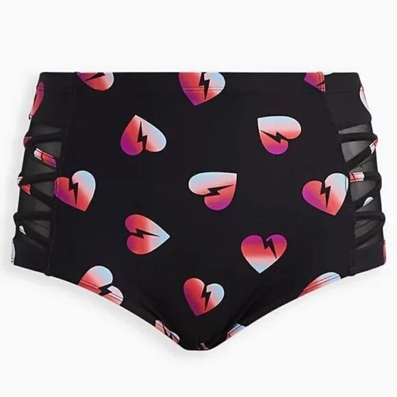 TORRID SWIM BOTTOM - HIGH WAIST LATTICE HEARTS BOLT SWIM BRIEF - Large / Size 12 - Picture 5 of 8